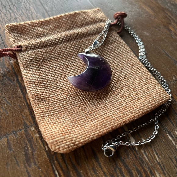 Jewelry - Amethyst Necklace Amethyst Pendant Stainlees Steel Chain Celestial Necklace